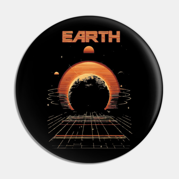 Earth Retrowave T-Shirt - Synthwave Planet Design Pin by TuncGK