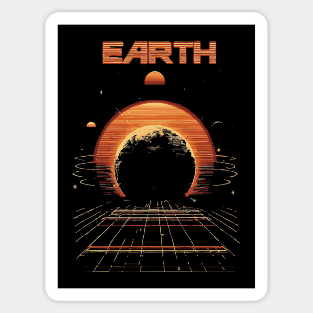 Earth Retrowave T-Shirt - Synthwave Planet Design Magnet by TuncGK