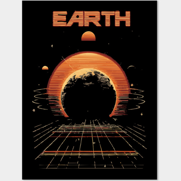 Earth Retrowave T-Shirt - Synthwave Planet Design Wall Art by TuncGK