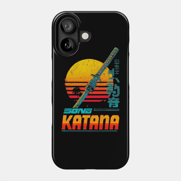 Retrowave Katana T-Shirt - Synthwave Samurai Sword Design Phone Case by TuncGK