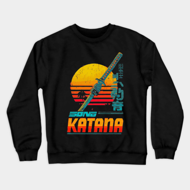 Retrowave Katana T-Shirt - Synthwave Samurai Sword Design Crewneck Sweatshirt by TuncGK