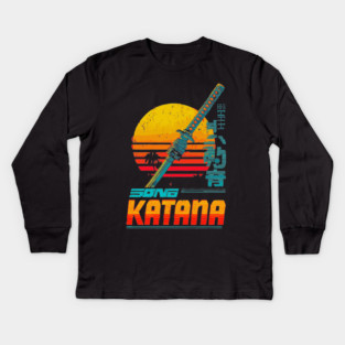 Retrowave Katana T-Shirt - Synthwave Samurai Sword Design Kids Long Sleeve T-Shirt