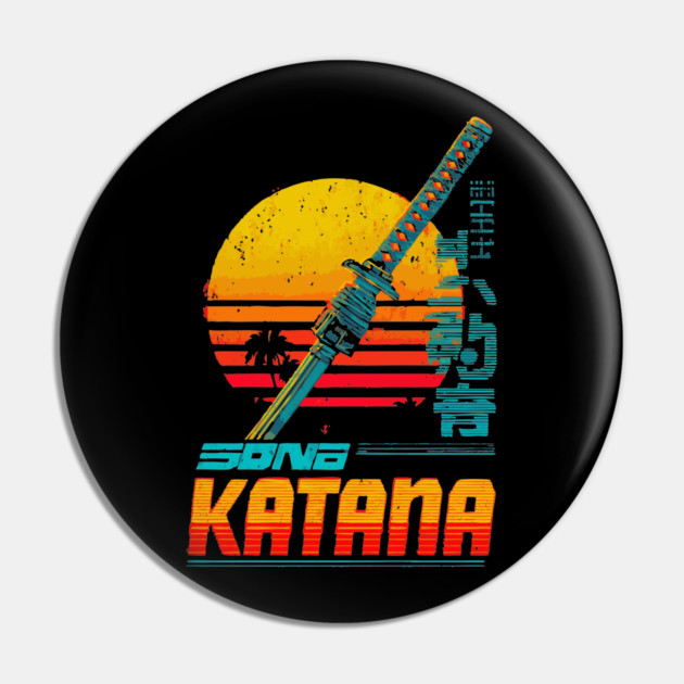 Retrowave Katana T-Shirt - Synthwave Samurai Sword Design Pin by TuncGK