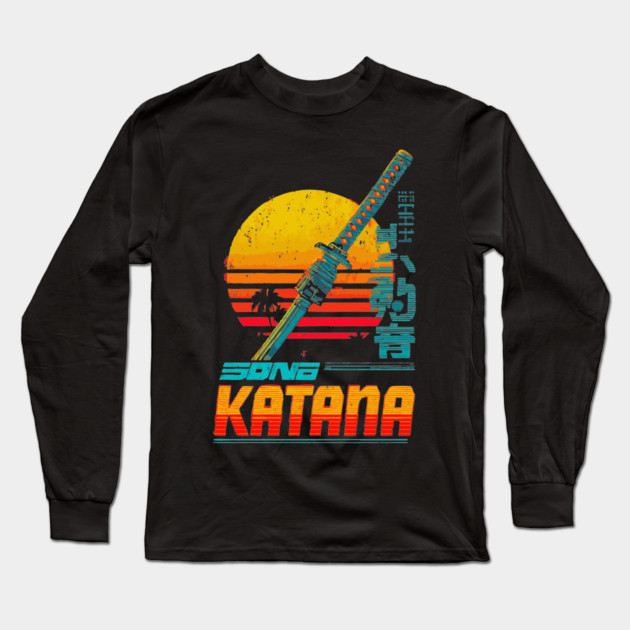 Retrowave Katana T-Shirt - Synthwave Samurai Sword Design Long Sleeve T-Shirt by TuncGK