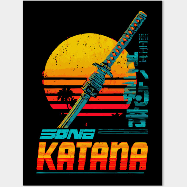 Retrowave Katana T-Shirt - Synthwave Samurai Sword Design Wall Art by TuncGK