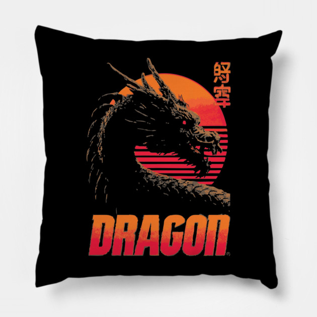 Dragon Retrowave T-Shirt - Synthwave Fantasy Dragon Design Pillow by TuncGK