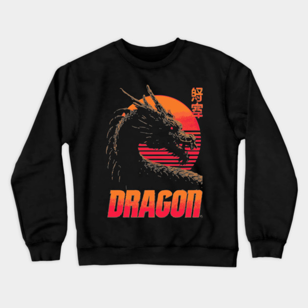 Dragon Retrowave T-Shirt - Synthwave Fantasy Dragon Design Crewneck Sweatshirt by TuncGK