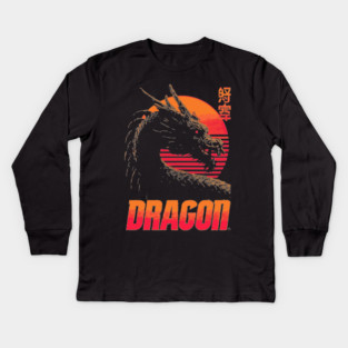 Dragon Retrowave T-Shirt - Synthwave Fantasy Dragon Design Kids Long Sleeve T-Shirt