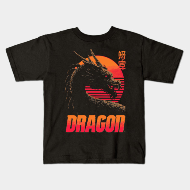 Dragon Retrowave T-Shirt - Synthwave Fantasy Dragon Design Kids T-Shirt by TuncGK