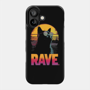 Rave Cat Retrowave T-Shirt - Synthwave Party Cat Design Phone Case