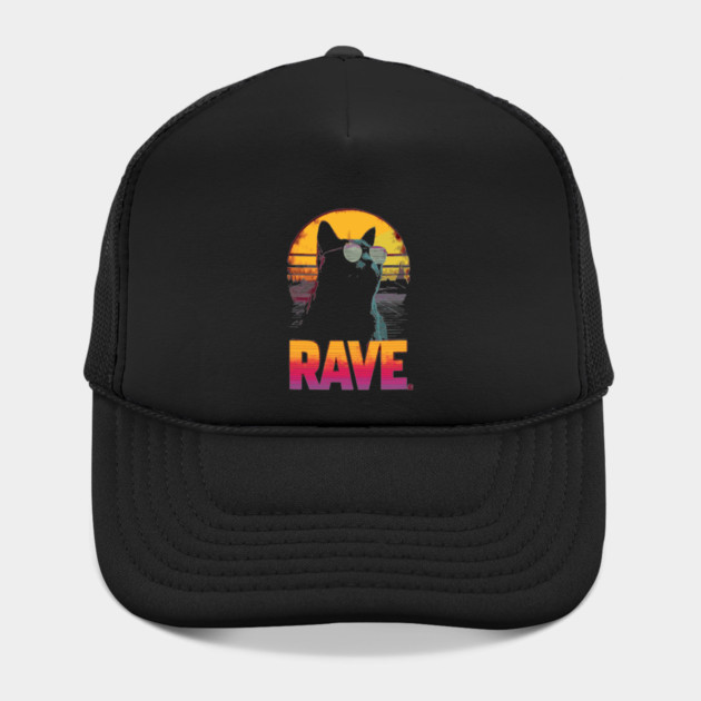Rave Cat Retrowave T-Shirt - Synthwave Party Cat Design by TuncGK