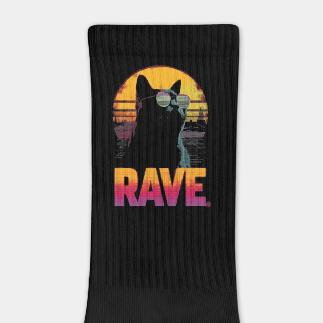 Rave Cat Retrowave T-Shirt - Synthwave Party Cat Design by TuncGK
