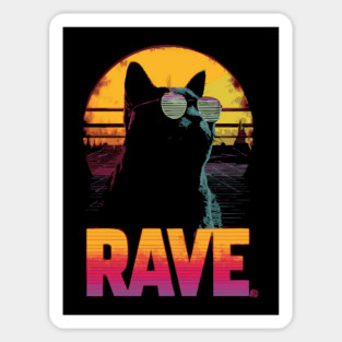 Rave Cat Retrowave T-Shirt - Synthwave Party Cat Design Sticker