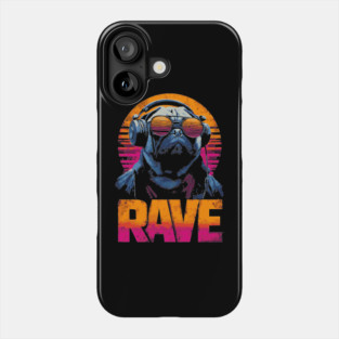 Rave Pug Retrowave T-Shirt - Synthwave Party Pug Design Phone Case