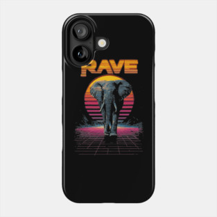 Rave Elephant Retrowave T-Shirt - Synthwave Party Elephant Design Phone Case