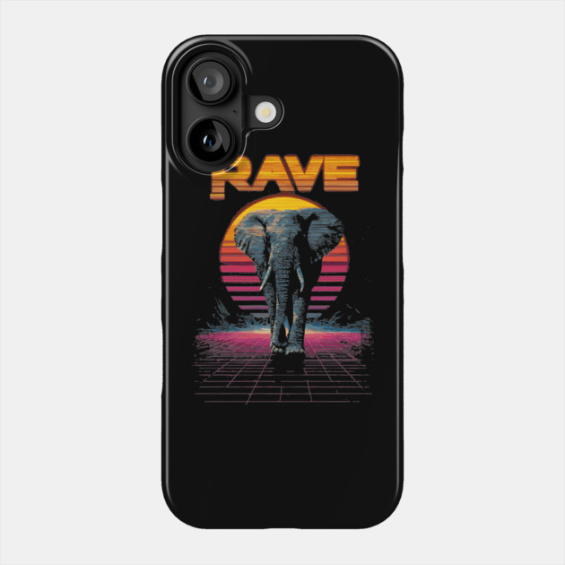 Rave Elephant Retrowave T-Shirt - Synthwave Party Elephant Design Phone Case by TuncGK