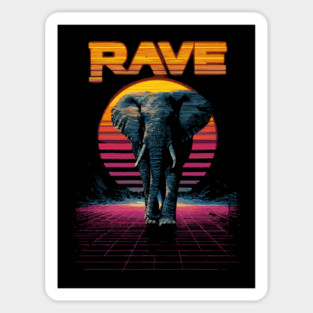 Rave Elephant Retrowave T-Shirt - Synthwave Party Elephant Design Sticker