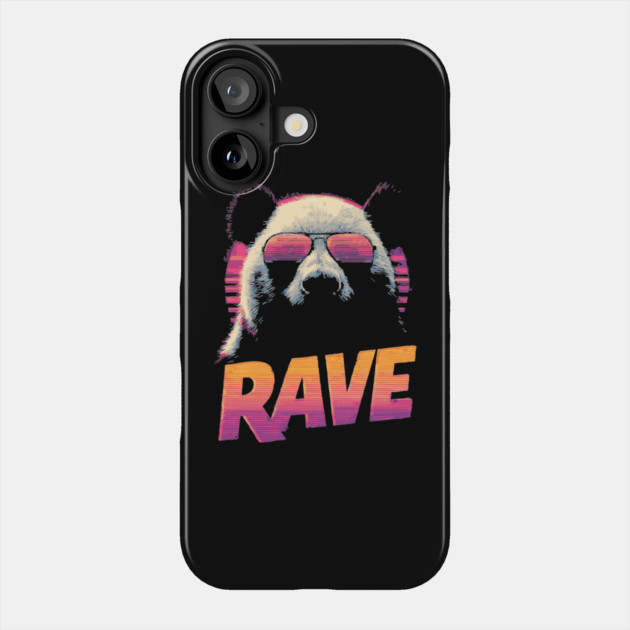 Rave Panda Retrowave T-Shirt - Synthwave Party Panda Design Phone Case by TuncGK
