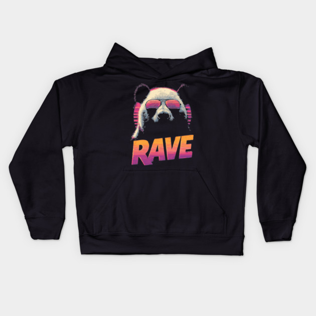 Rave Panda Retrowave T-Shirt - Synthwave Party Panda Design Kids Hoodie by TuncGK