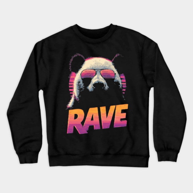 Rave Panda Retrowave T-Shirt - Synthwave Party Panda Design Crewneck Sweatshirt by TuncGK