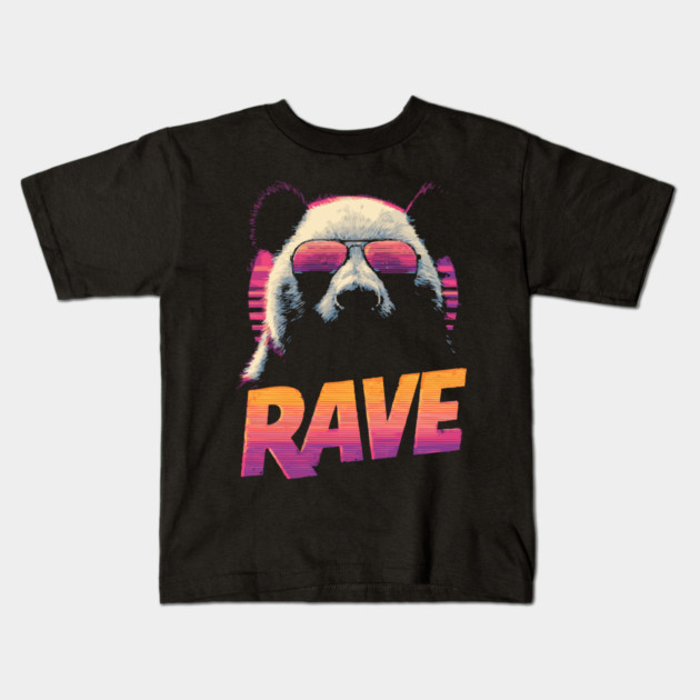 Rave Panda Retrowave T-Shirt - Synthwave Party Panda Design Kids T-Shirt by TuncGK