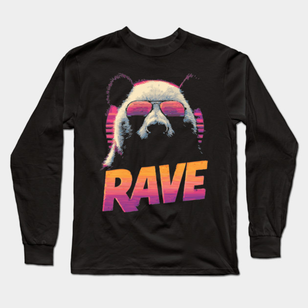 Rave Panda Retrowave T-Shirt - Synthwave Party Panda Design Long Sleeve T-Shirt by TuncGK