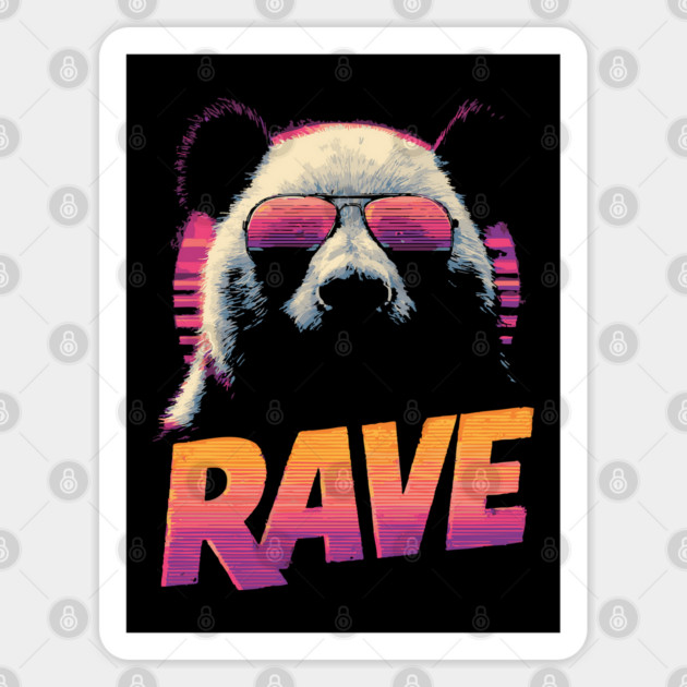 Rave Panda Retrowave T-Shirt - Synthwave Party Panda Design Sticker by TuncGK