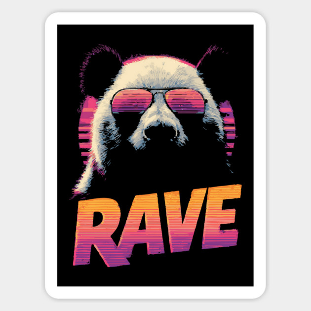 Rave Panda Retrowave T-Shirt - Synthwave Party Panda Design Magnet by TuncGK