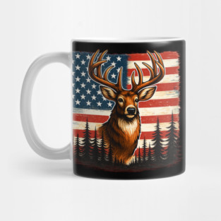 Whitetail Buck Deer Hunting – American Flag Antler Patriotic Shirt Mug