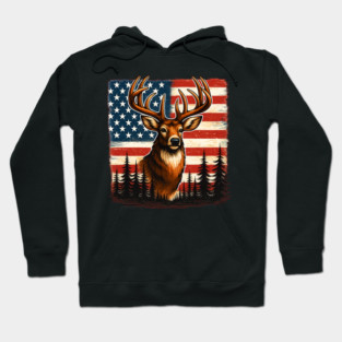Whitetail Buck Deer Hunting – American Flag Antler Patriotic Shirt Hoodie