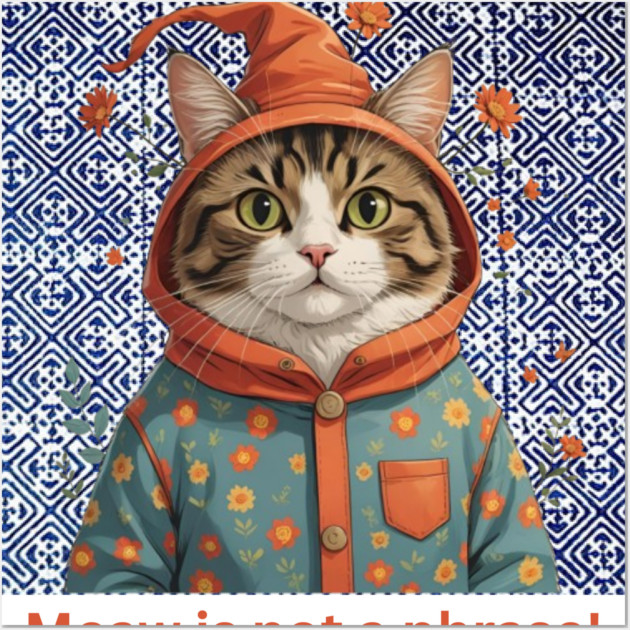 Meaw Is Not a Phrase – Indigo Hmong Cat Vibe Wall Art by Pimcolle