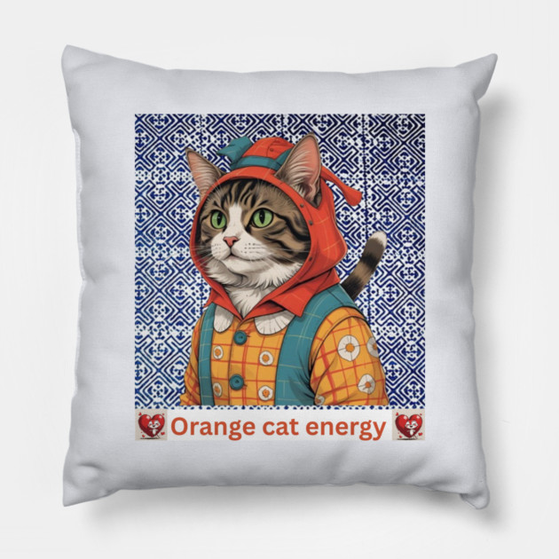 Orange Cat Energy – Indigo Hmong Vibes Pillow by Pimcolle