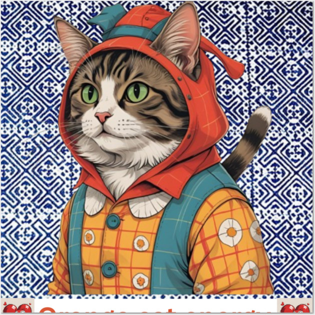 Orange Cat Energy – Indigo Hmong Vibes Wall Art by Pimcolle