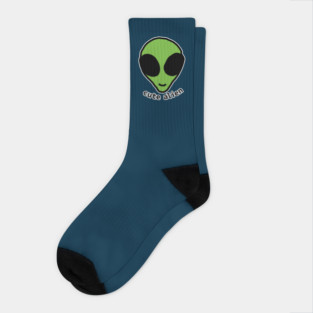 Sci Fi Cute Green Alien Head Drawing Socks