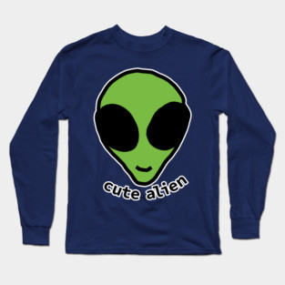 Sci Fi Cute Green Alien Head Drawing Long Sleeve T-Shirt