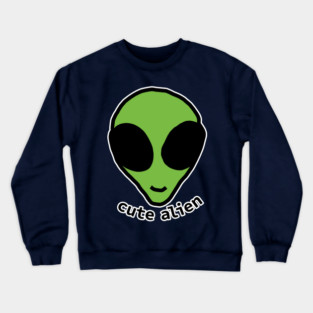 Sci Fi Cute Green Alien Head Drawing Crewneck Sweatshirt
