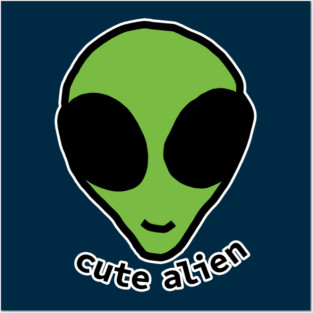 Sci Fi Cute Green Alien Head Drawing Posters and Art