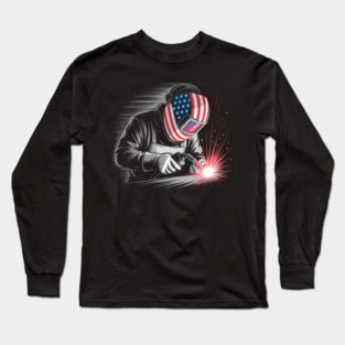 Welder American Flag USA Patriotic Welding Welder Women Men Long Sleeve T-Shirt