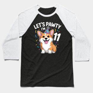 11 Years Old Corgi Dog Lover 11th Birthday Party Outfit Kid Baseball T-Shirt