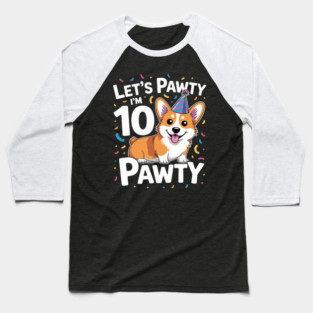 10 Years Old Corgi Dog Lover 10th Birthday Party Outfit Kid Baseball T-Shirt