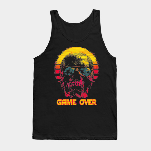 Gamer Skull with Retro Game Over Text Tank Top by TuncGK