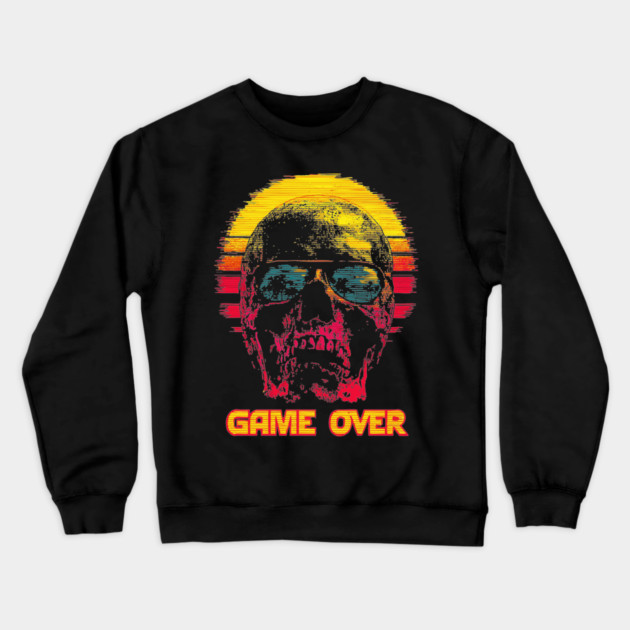 Gamer Skull with Retro Game Over Text Crewneck Sweatshirt by TuncGK