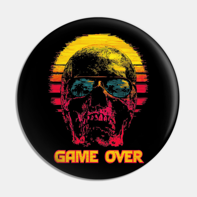 Gamer Skull with Retro Game Over Text Pin by TuncGK
