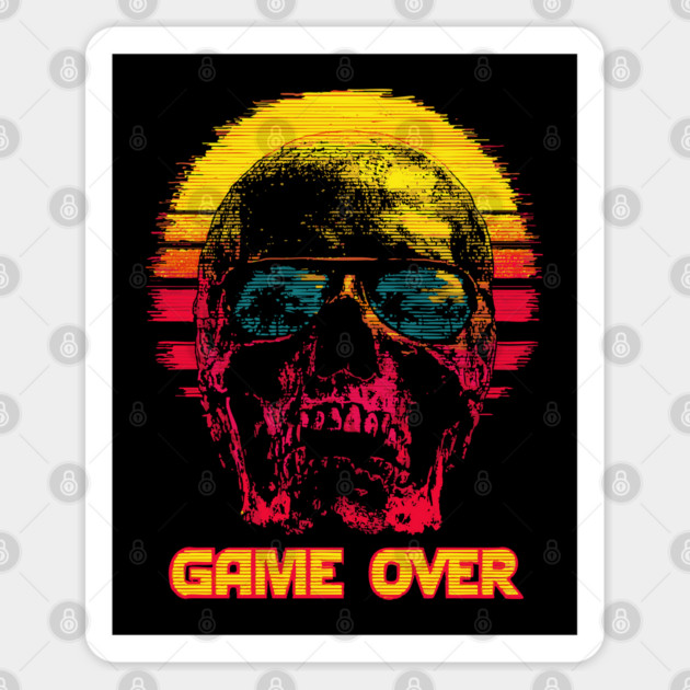 Gamer Skull with Retro Game Over Text Sticker by TuncGK