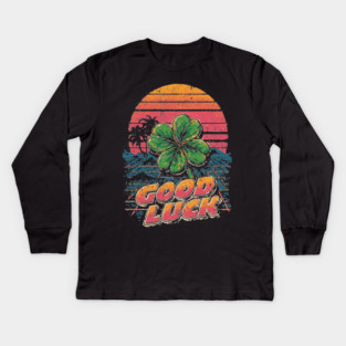 Four Leaf Clover with Sunset Gradient Kids Long Sleeve T-Shirt