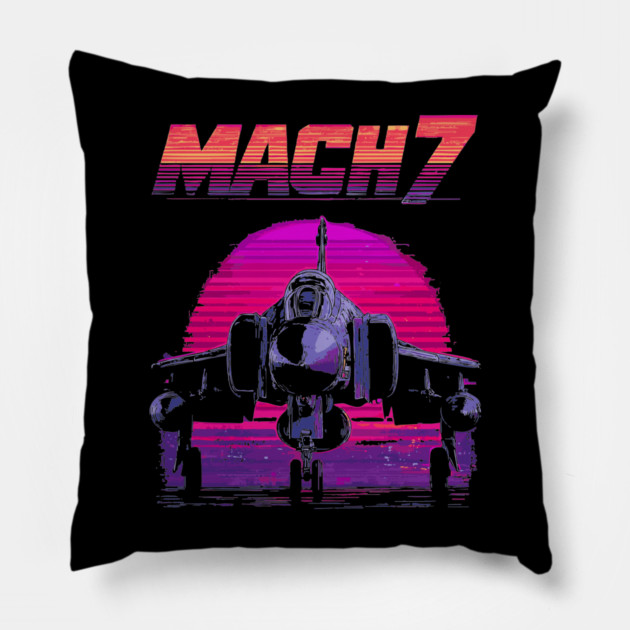 Mach 7 Fighter Jet in Neon Sky Pillow by TuncGK