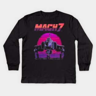 Mach 7 Fighter Jet in Neon Sky Kids Long Sleeve T-Shirt
