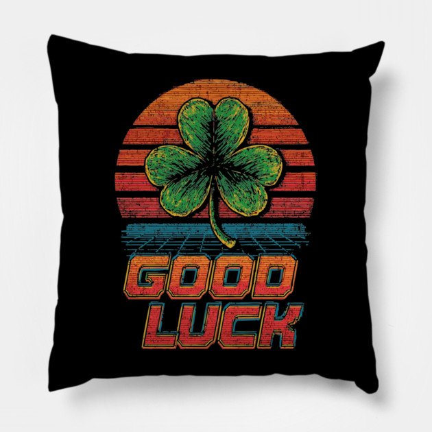 Lucky Clover in Outrun Aesthetic Pillow by TuncGK