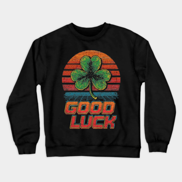Lucky Clover in Outrun Aesthetic Crewneck Sweatshirt by TuncGK