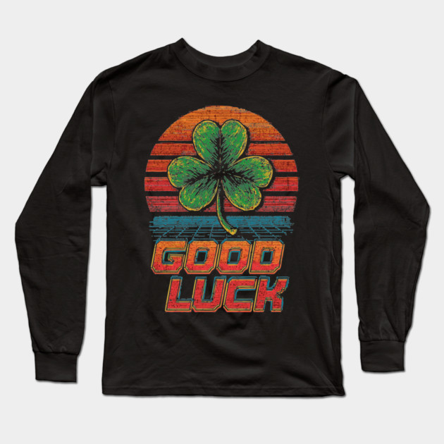 Lucky Clover in Outrun Aesthetic Long Sleeve T-Shirt by TuncGK